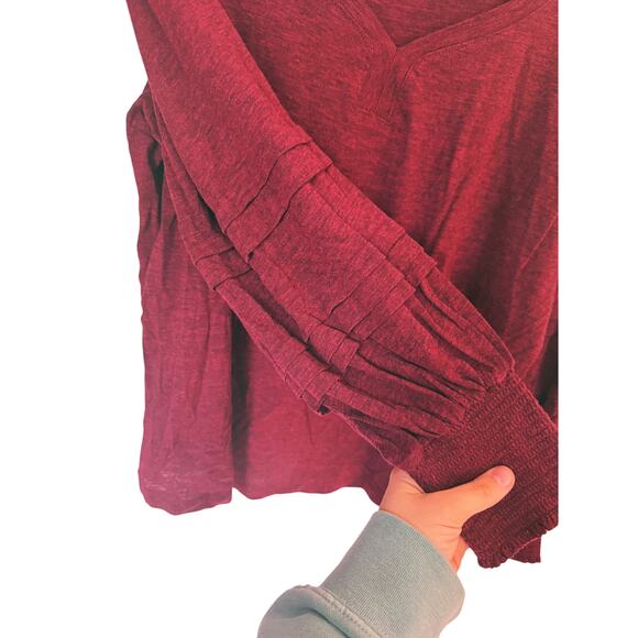 Democracy Blouson Puff Sleeve Maroon Garnet Blouse Large Boho Holiday Casual - Picture 4 of 6